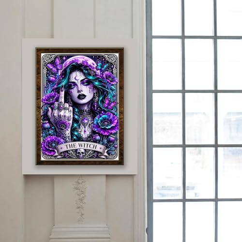 Image of MBNTJHT Gothic Diamond Art Kits for Adults,Witch Tarot Diamond Painting Kit for Adult Beginners,5D DIY Full Drill Round Rhinestone Gem Art Crafts Painting Kit for Home Wall Decor 12X16 Inch.