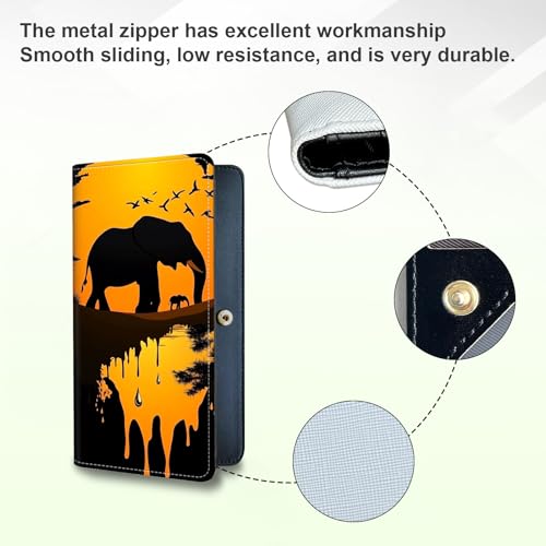 Long Women Wallet, Ultra Slim Thin Wallet for Women, RFID Blocking PU Leather Credit Card Holder, Multi-Card Slots Business Travel Bifold Clutch, Elephant Illustration4