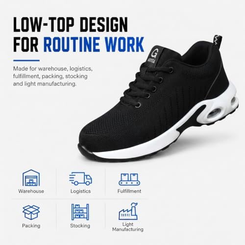 Image of GLANOUDUN Steel Toe Shoes for Men Lightweight Safety Toe Work Shoes Black | Anti Impact Toe Cap, Puncture Resistant, Wear resistant, Comfortable, Cushioned, Breathable, Construction Warehouse Logistics