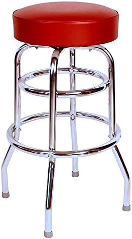 Richardson Seating Double Rung Backless Swivel Bar Stool with Chrome Frame and Seat, Wine, 30"