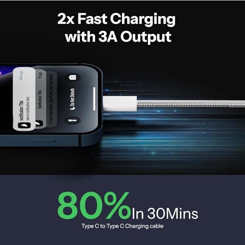 Image of KALIAT 30W Fast Charging Cable | 2M Certified Type C to Lightning Cable for iPhone 15 14 13 12 11 Pro Max, iPad | Appple Original USB-C to Lightning Wire A- Black