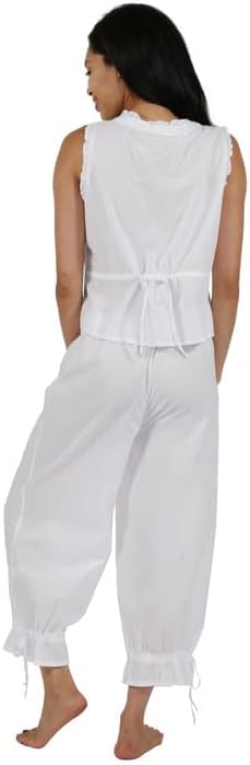 LA CERA Women's Ruffle Edge Pajama Set - 100% Cotton, Button Closure, Scoop Neck, Ribbon Trim - 2 Piece Outfit, Sleeveless - Image 2