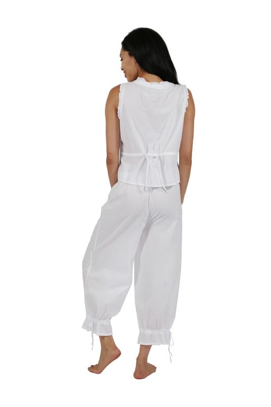 LA CERA Women's Ruffle Edge Pajama Set - 100% Cotton, Button Closure, Scoop Neck, Ribbon Trim - 2 Piece Outfit, Sleeveless2