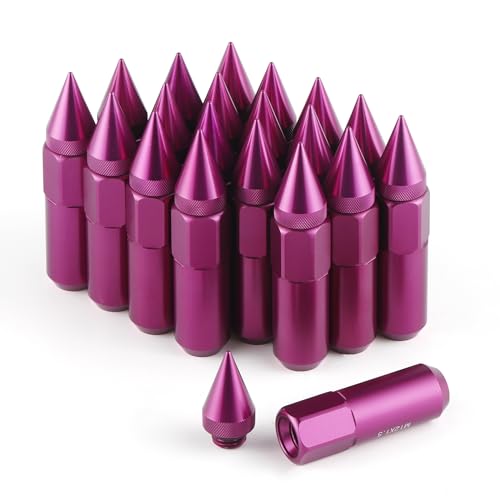 Image of SINGARO 20PCS M14X1.5 Wheel Lug Nuts, Cap Spiked Extended Tuner 60mm Aluminum Wheels Rims Lug Nuts (Purple)