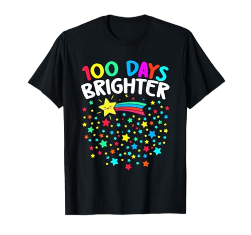 100 Days Brighter Happy 100 Days Of School Teachers Kids T-Shirt