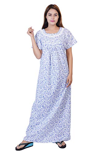 Image of Women's Cotton Block Print Knee Length Nighty