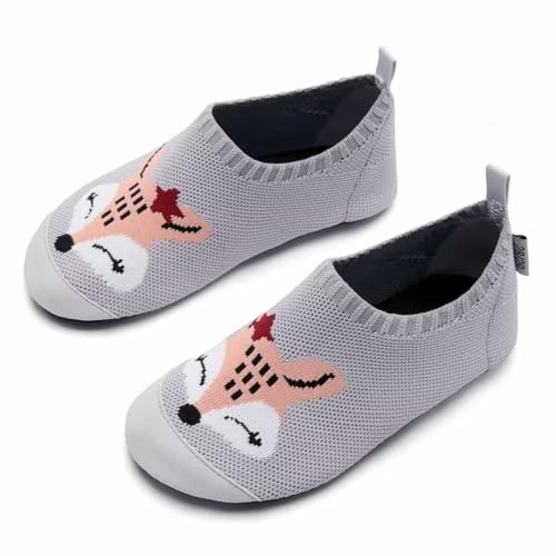 IceUnicorn Hausschuhe Kinder Atmungsaktive Pantoffeln Leicht Rutschfest Kleinkinder Hüttenschuhe Jungen Mädchen Slippers(Grauer Fuchs,22/23EU)