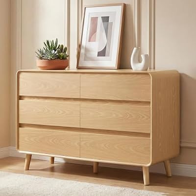 Nasonet Modern Dresser for Bedroom, 47'' Wide Dressers & Chests of Drawers with 6 Storage Drawers, Wooden TV Stand Dresser for Closet, Oak