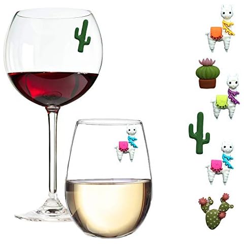 Simply Charmed Wine Glass Charms for Stemless Glasses - Magnetic Llama and Cactus Drink or Beverage Markers Set of 6 Cover
