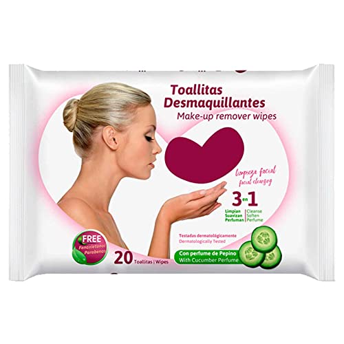 AC - Toallitas desmaquillantes con perfume de pepino - 3 en 1, Limpia, suaviza y perfuma - Incluye 20 Toallas.