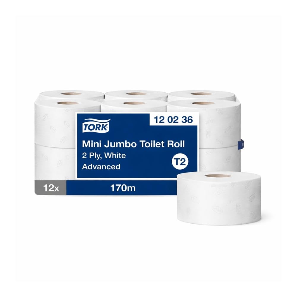 Tork Papel Higiénico Mini Jumbo Blanco T2, Avanzado, 2 capas, 12 x 170 metros, 120238