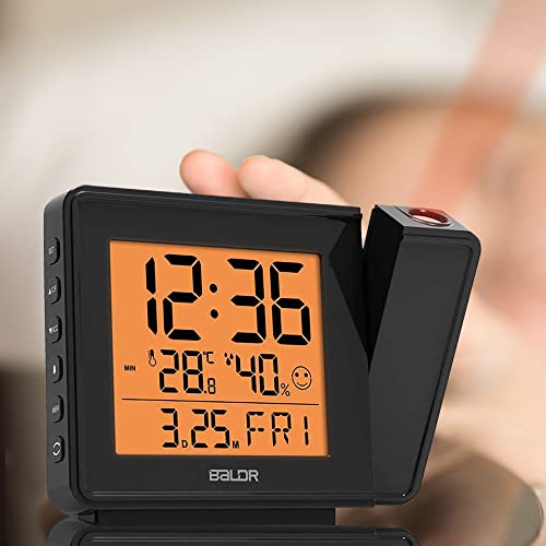 Baldr Projection Alarm Clock - Atomic Digital Alarm Clock With Projection On Ceiling - Perfect Projection Alarm Clocks For Bedrooms - Display Time On Ceiling With Calendar And Indoor Temperature #TOP1