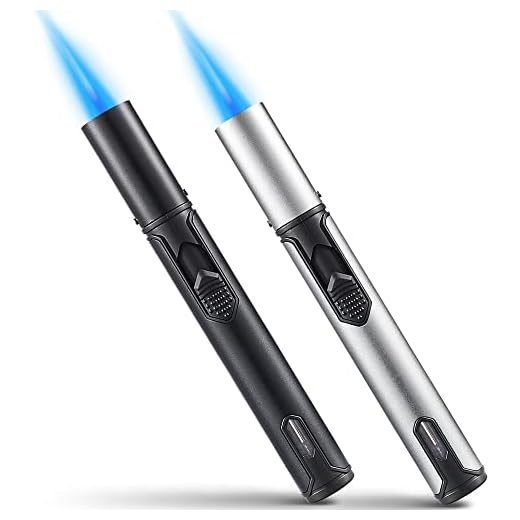Urgrette 2 Pack Butane Torch Lighter, 6-inch Refillable Pen Lighter Adjustable Jet Flame Butane Lighter for Grill BBQ Candle Camping (Gas Not Included) Raven & Silver