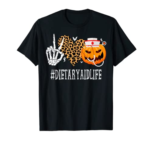 Dietary Aid Peace Love Pumpkin Funny Halloween Leopard T-Shirt