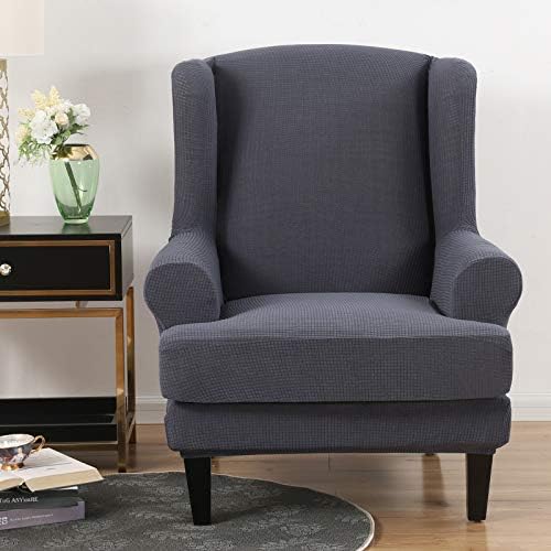 HIFUAR Jacquard Wing Chair Covers 2-Piece Wingback Armchair Slipcovers Removable Arms Slipcovers Fabric Couch Slipcover Polyester Spandex Furniture Protector