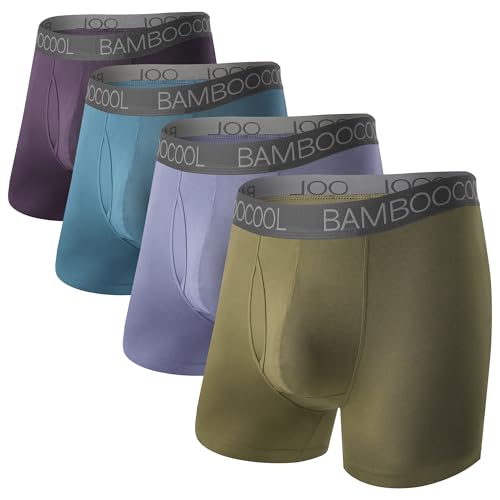 BAMBOO COOL Men's Underwear Dual Pouchs Boxer Briefs Support Ball Pouch Breathable Underwear For Men 4 Pack