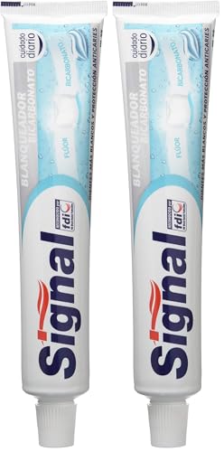 Signal Pasta de Dientes que ayuda a remineralizar el esmalte Bicarbonato Blanqueador con flúor y bicarbonato sódico 100 ml (Paquete de 2)