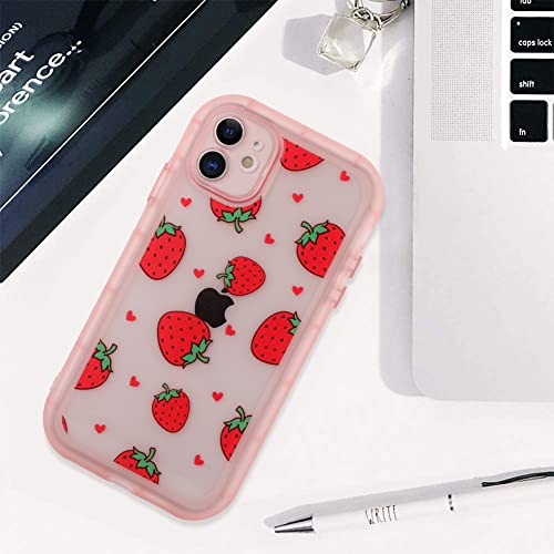 Mzelq Compatible With Iphone 11 Case Pink Strawberry Cute Pattern, Soft Tpu Cute Camera Protector Iphone 11 Case For Girls Women + 1* Screen Protector, Camera Hole Protective Cover #TOP5