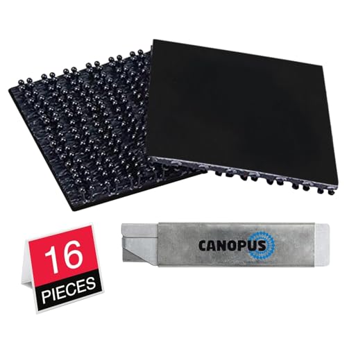 CANOPUS Dual Lock Pads SJ3550CF Extra Strong, 25mm x 25mm, Pack of 16, Self Adhesive Reclosable Fastener, Heavy Duty, Black