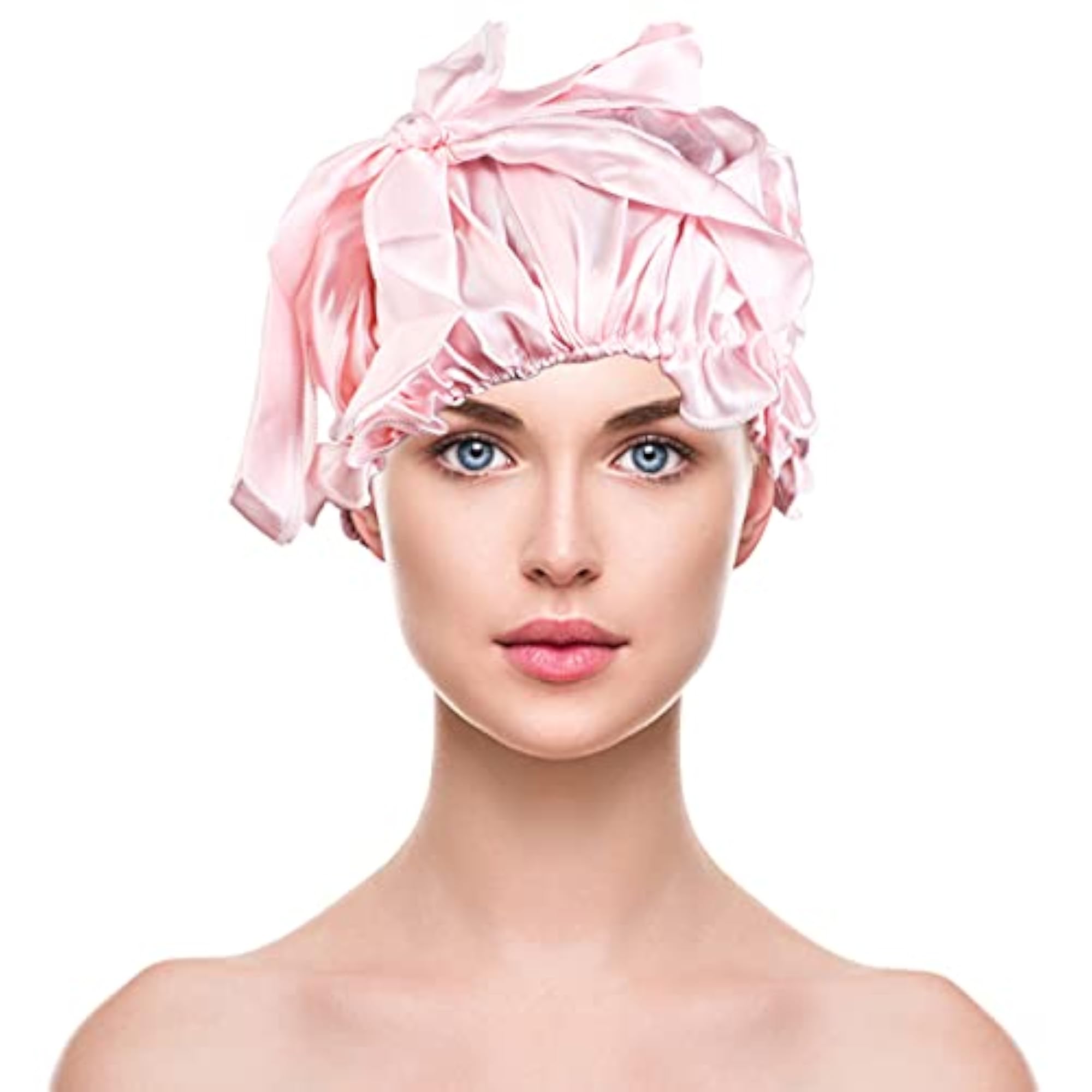 Satin Sleep Cap Bowknot, Silk Night Cap for Women, Light Pink