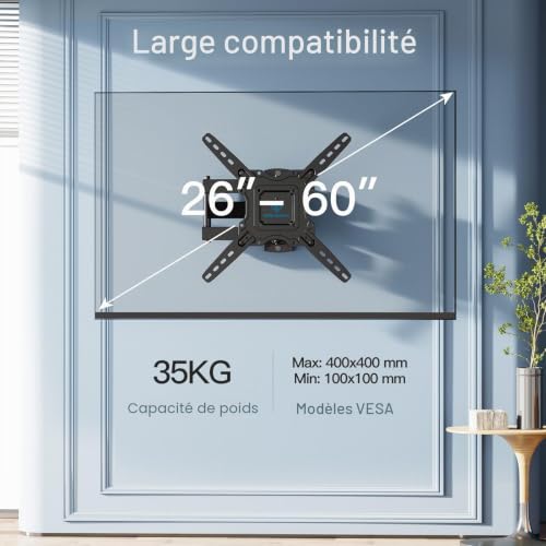Support mural TV 26-60 pouces inclinable et orientable PERLESMITH - 2