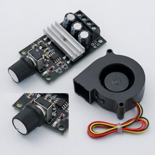 Image of DC 12V 75 * 75 * 30 Brushless Blower Fan with SEN51 Speed Controller Module | High Airflow Centrifugal Cooling Fan | Adjustable PWM Motor Driver Board for Electronics, DIY Projects