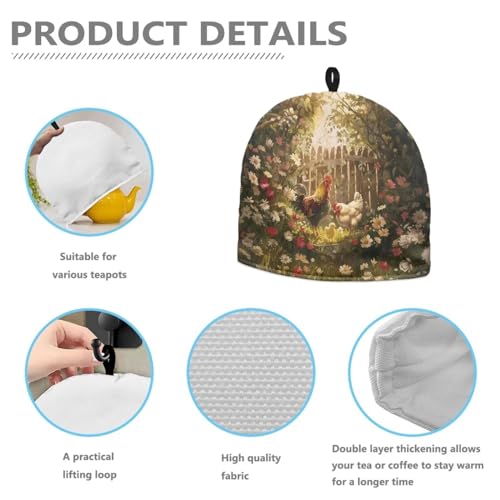 Image of Tea Cosy Thermal Insulation Large Tea Pot Cozies for Teapots Kitchen Accessories Home Table Decorative Tea Kettle Quilt Teapot Cozies Dust Proof Cover, Chicken Family Garden