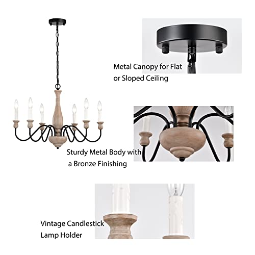 Ashop Black Chandelier Light Fixture 6 Lights Candle Chandelier 23.6" Metal Chandelier Farmhouse Chandeliers For Dining Room French Country Chandelier #TOP5