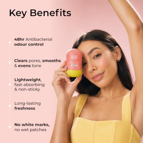 Image of Hula Hoop Underarm Roll On | Smoothens & Brightens Underarms | Niacinamide & Salicylic Acid | 48 Hr Odour Control | 0% Alcohol & Aluminium Free, Floral Fragrance | 40ml