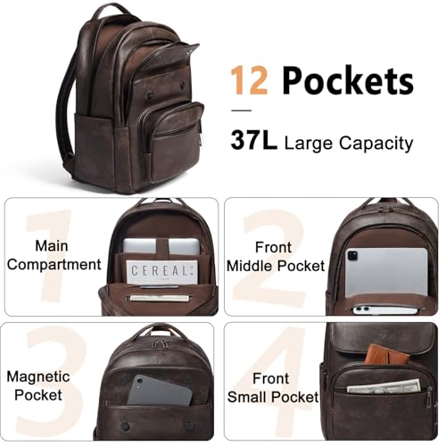 Image of Leresas Backpack Purse for Women Mens for Work Laptop Travel Business Back Pack Vegan Leather Fashion College Computer Teacher Bag Daypack Coffee