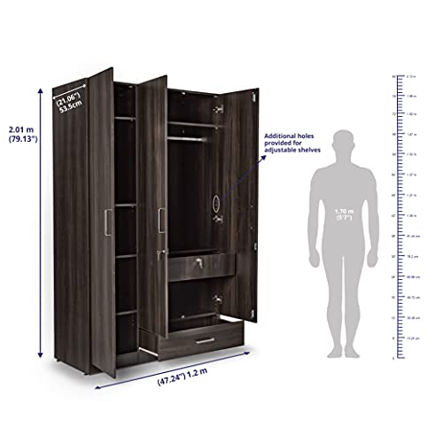 Image of Wakefit Wardrobe | 1 Year Warranty | Engineered Wood Almirah, Cupboard for Clothes Storage | 3 Door, Mirror, 1 Drawer, 1 Hanging Space | Cashmere - Dark Brown