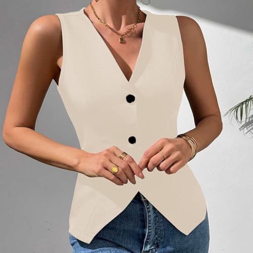Women's Business Button Up V Neck Vest Summer Casual Fully Lined Sleeveless Jacket Waistcoat with Pocket2