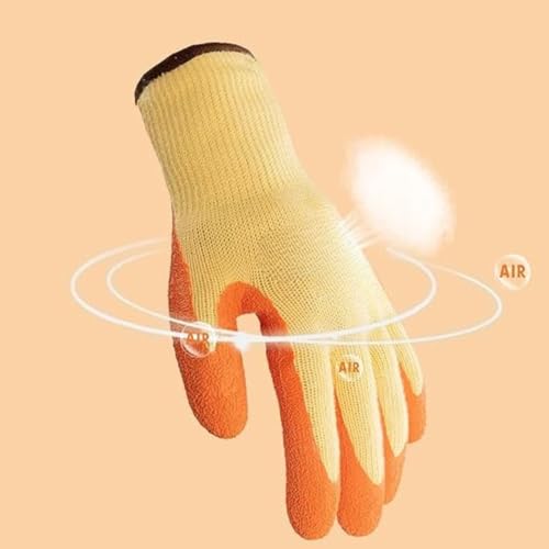 Image of Nylon Safety Work Gloves with Nitrile Coating - Industrial-Grade Protection for Cleaning, Warehouse, Mechanics, Construction - Durable, Flexible, Non-Slip Grip (Yellow & Orange, 20 Pair)