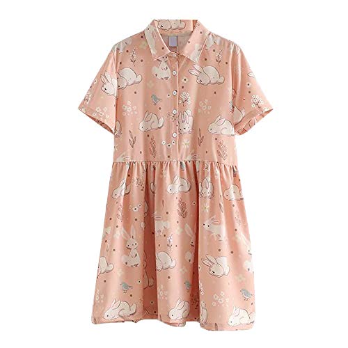 Packitcute Summer Teen Girls Dresses Cute Bunny Print Short Sleeve Lolita Casual Dress