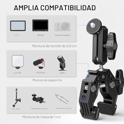Brazo mágico NEEWER Super Clamp ST83 con zapata fría y rosca de 1/4 para trípode de mesa 6