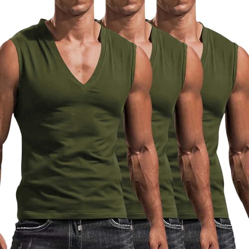 Débardeur sans manches pour homme col en V coupe musculaire lot de 3 XL vert