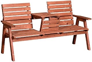 Outsunny Garden Wooden Convertible 2-3 Seater Bench or Companion Chair Loveseat Patio Partner Bench with Middle Table