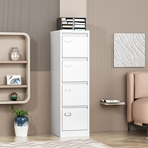 Afaif 4 Drawer File Cabinet With Lock, File Cabinets For Home Office,18" Deep Vertical Metal White File Cabinet Office Storage Cabinet Organizer For Letter/Legal / A4 / F4 Size, And File Folders #TOP4