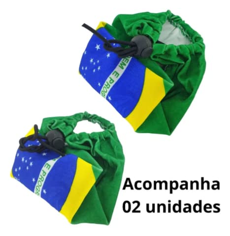Par Capa De Retrovisor Máscara Bandeira Do Brasil Oficial - Todos Os Carros Elástico Ajustável (Poli