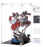 COOLTAKU フィギュアケース アクリル UVカット 背面ミラー マグネット式 磁石付き 前扉 積み重ね強化 コレクションケース より堅固 組み立て式 アクリルケース ディスプレイケース 防汚れ 手袋 クリーニング クロス付き 内寸 (幅20×奥行20×高さ35cm, 黒い台座＋背面ミラー)