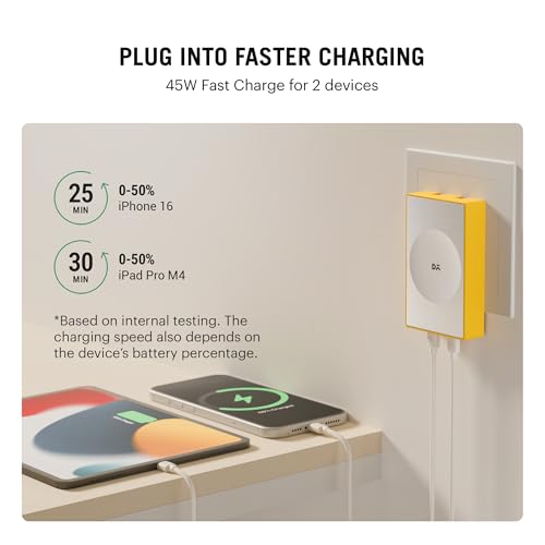Image of DailyObjects POP 45W Wall Charger Adapter with Foldable Pins|USB-C Dual Port Power Output|Fast Charging|GaN5|Slim|Support iphone 12 13 14 15 16 pro Max, Android,ipad,samsung,oneplus|Lightweight-Yellow