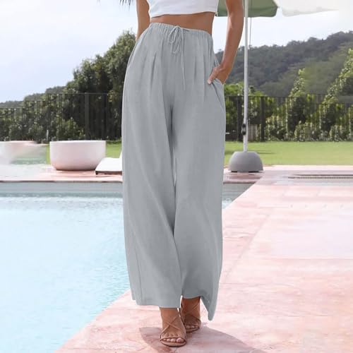 Flowy Wide Leg Linen Pants Women Summer Baggy Beach Vacation Palazzo Pants Casual High Waisted Pants with Pockets3