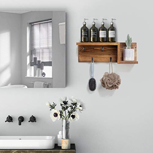 Akko Wooden Key Holder For Wall Decorative Mail And Key Holder Organizer With 4 Key Hooks And “Z” Shape Wall Mount Floating Shelf ,Rustic Home Decor For Wall, Entryway, Mudroom, Bathroom #TOP3