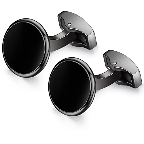 HONEY BEAR White Pearl Shell Black Onyx Cufflinks Round for Mens Gift3