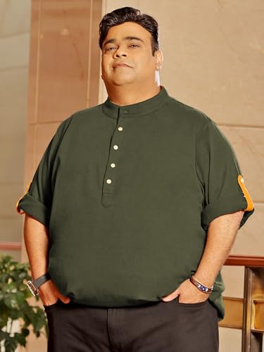 Image of Bigbanana Plus Size Men's Regular Fit Solid Henley Tshirt