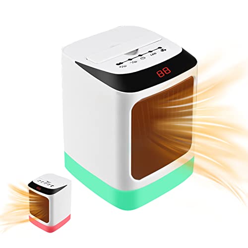 Calefactor cerámico de rápido calentamient, 1200W Termostato Regulable, Termostato Regulable 2 Modos de Potencia, Mini Calefactor Portátil, Calefactor de Aire Caliente PTC,Blanco Cover
