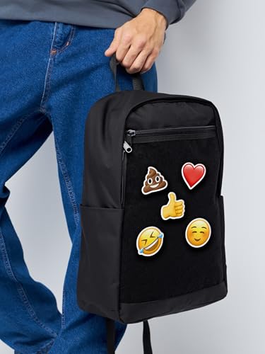 Unisex Large Black Backpack with Sticker & Patches Area, Ideal for Laptop, Travel & Work, Includes 5 Fun Stickers and Patches