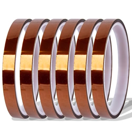 Plfawu Heat Tape for Sublimation Transfer | No Residue 6 Rolls 10mm x16m | Up to 662°F Heat Press Resistant | Polyimide Silicone Adhesive for Mugs, Tumblers, T-Shirts