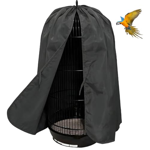 Image of QBLEEV Round Parrot Birdcage Cover, Pet Universal Blackout Cage Cover Shade | Windproof light-proof sleep reduces distractions night accessories cloth without cage, bow tie clouser, easy to wear