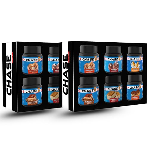 Image of Chase Protein Assorted Peanut Butter Discovery Pack | 12g Protein | Added Whey | Sweetened with Dates | 6 Flavours, 25 Grams Protein In Each Jar, Nut Butter for Breakfast, Fitness & Gym (Pack of 2)